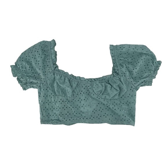 NWT Love Tree Mint Puff Sleeve Crop Off The Shoulder Top Size Large Women’s - Picture 1 of 5